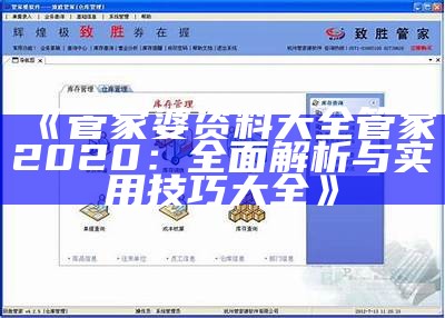 《管家婆资料大全管家2020：全面解析与实用技巧大全》